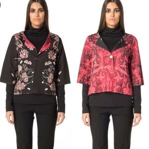 Animapop Jacket reversible floral black red pattern crop